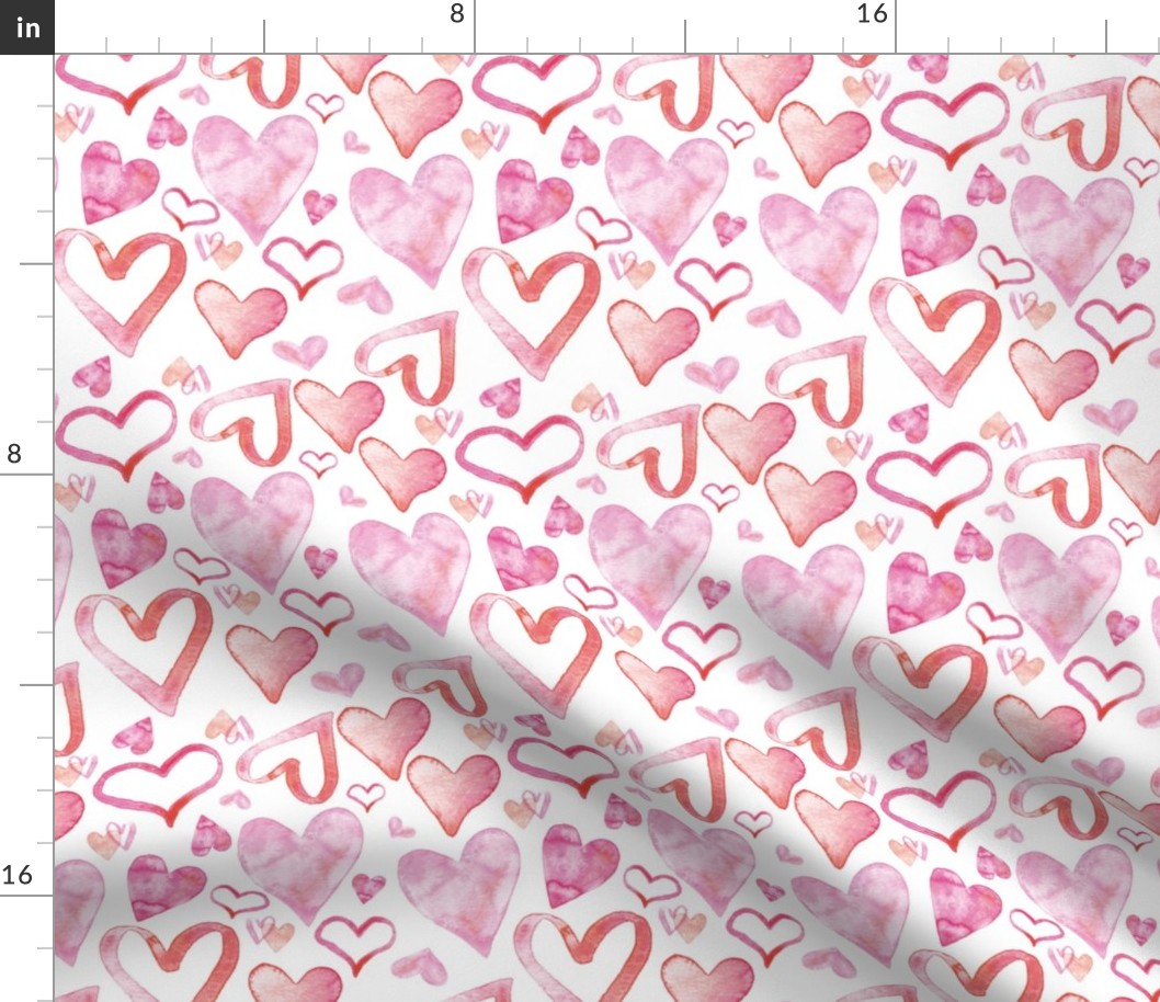 Watercolor Pink Hearts Pattern | Light Background