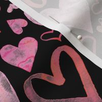 Watercolor Pink Hearts Pattern | Black Background