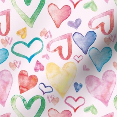 Watercolor Multicolored Hearts Pattern | Light Background