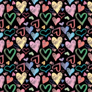 Watercolor Multicolored Hearts Pattern | Black Background