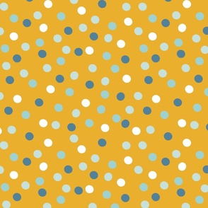 Rainbow Spot || Daisy Age Collection || blue and white polka dot on yellow by Sarah Price