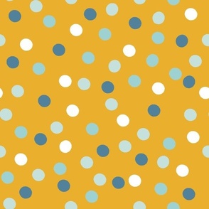 Rainbow Spot || Daisy Age Collection || blue and white polka dot on yellow by Sarah Price Medium Scale 