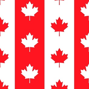 Canadian Flag Colors Red, White and Maple Leaves Jumbo 6 Inch Vertical Stripes