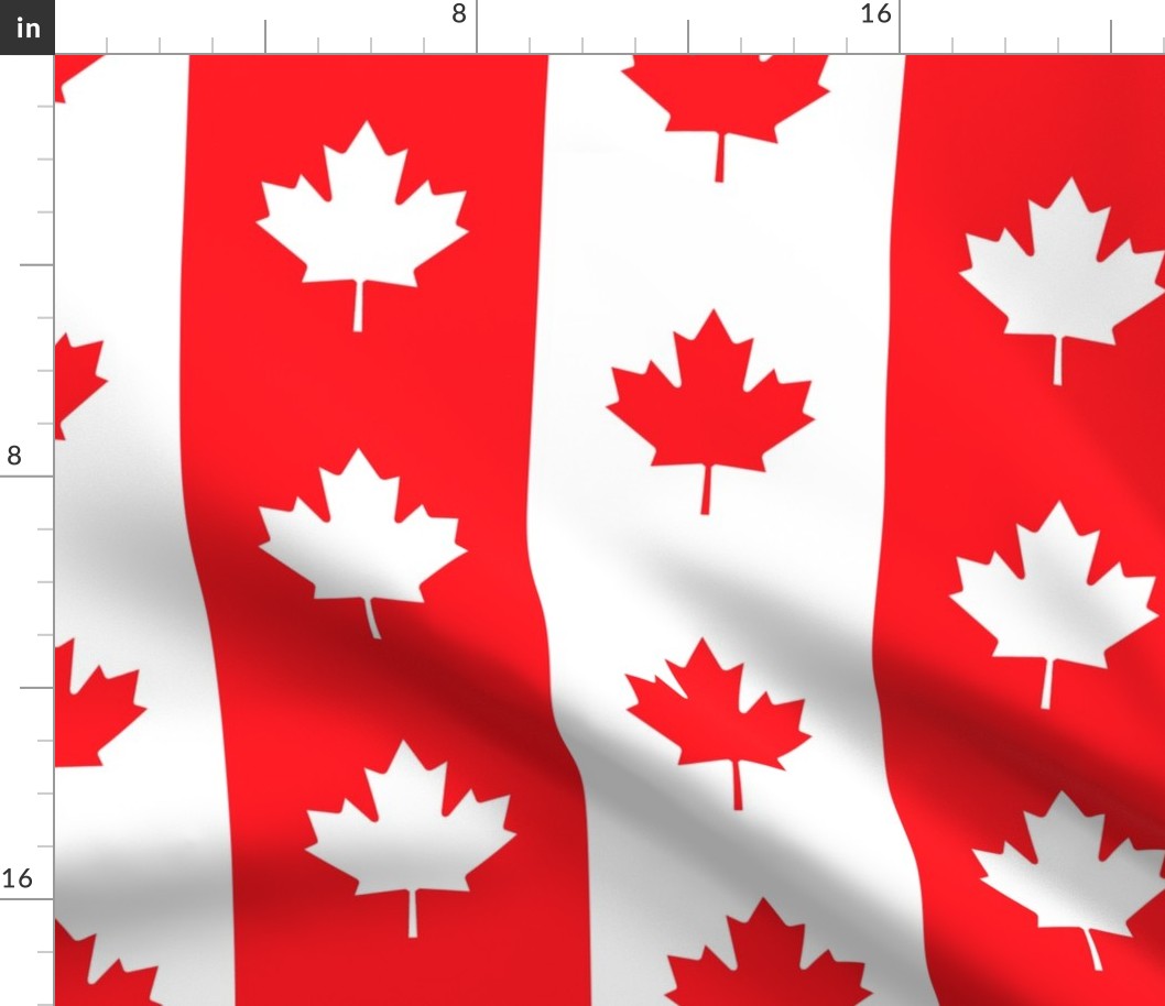 Canadian Flag Colors Red, White and Maple Leaves Jumbo 6 Inch Vertical Stripes