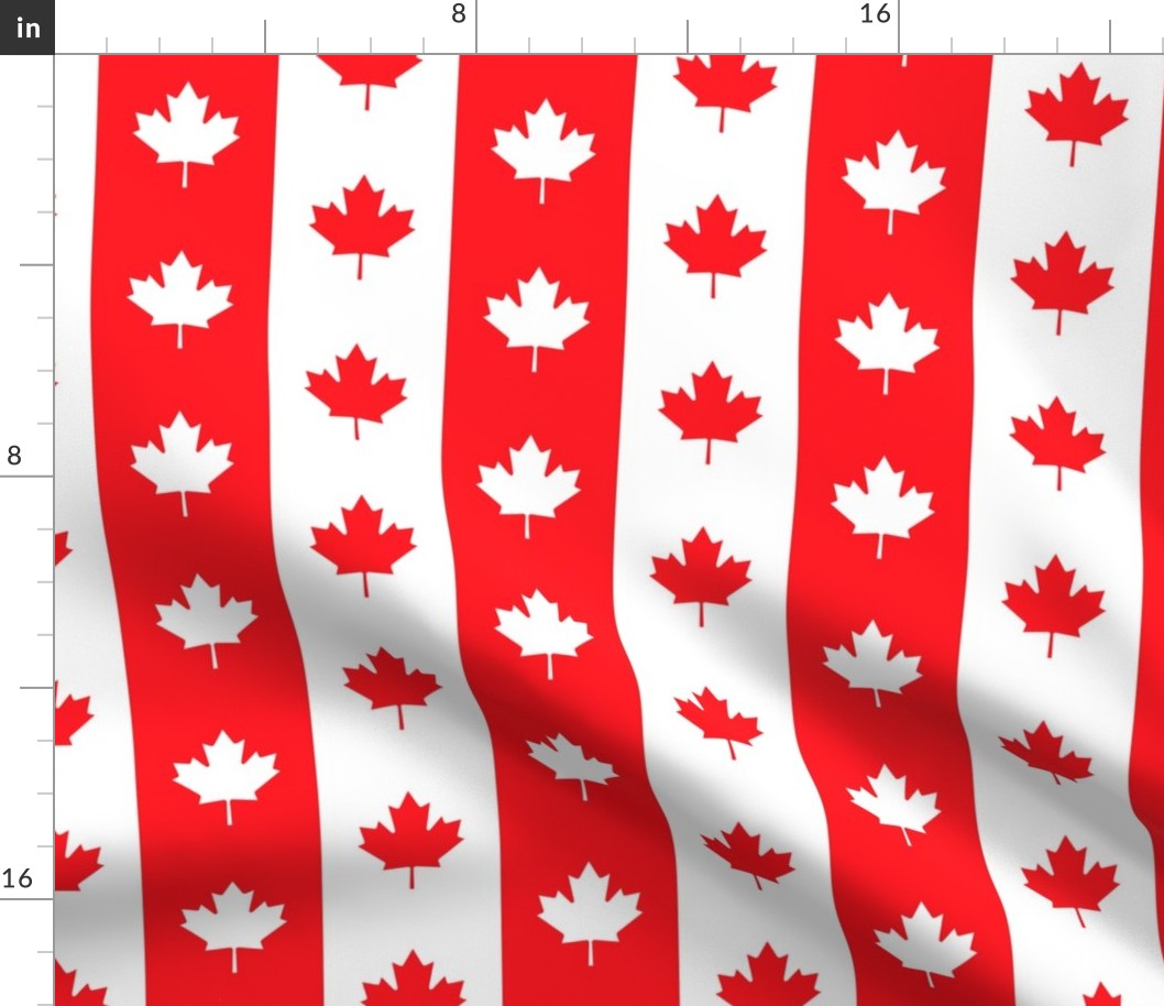 Canadian Flag Colors Red, White and Maple Leaves Large 3 Inch Vertical Stripes