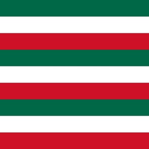Mexican Flag Colors Red, White and Green Large 2 Inch Horizontal Stripes