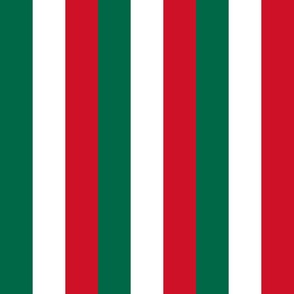 Mexican Flag Colors Red, White and Green Large 2 Inch Vertical Stripes