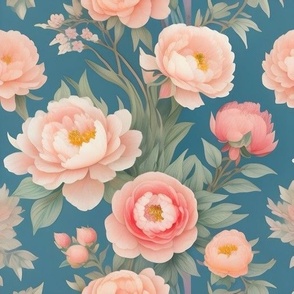 Peonies,Blush peach,Blue,pink,florals,kitch,shabby chic, rose gold,modern art nouveau, roses,pastels,floral pattern,French chic,metallic pattern,English  Toile peony ,center repeat, pattern pastel color, decoupage ,Versailles ,rococco ,baroque ,Marie Anto