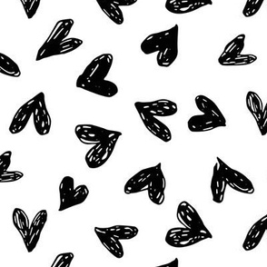Scribble Hearts White Black large || valentine love sweetheart lovecore pattern