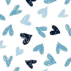 Scribble Hearts Blue Teal Monochrome White (large) || valentine love sweetheart lovecore pattern