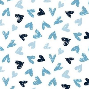 Scribble Hearts Blue Teal Monochrome White (medium) || valentine love sweetheart lovecore pattern