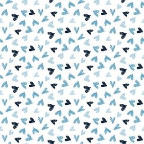 Scribble Hearts Blue Teal Monochrome White (small) || valentine love sweetheart lovecore pattern