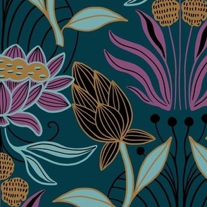 Lotus nouveau - dark teal