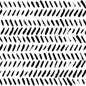 Herringbone Paint Marks | Small Scale | Bright White | traditional Black and White brush strokes