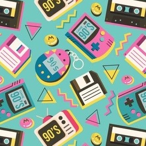 90s Objects Floppy Disk Disc Cassette Pink Teal Black Tape Tapes Tamagotchi Nanopet Virtual TV Television
