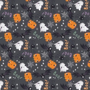 Cute kids Halloween Print - Pumpkin Bats Spiders and Ghosts by Laura pantony