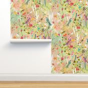 pastel meadow busy bees +birds // wallpaper