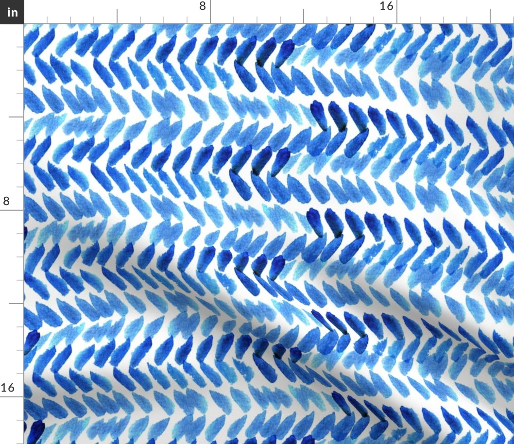 blue watercolor herringbone large scale