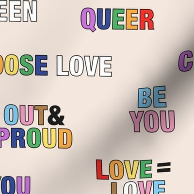 Pride quotes for support - queer equality support straight against hate love is love rainbow flag pattern on tan