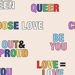 Pride quotes for support - queer equality support straight against hate love is love rainbow flag pattern on tan