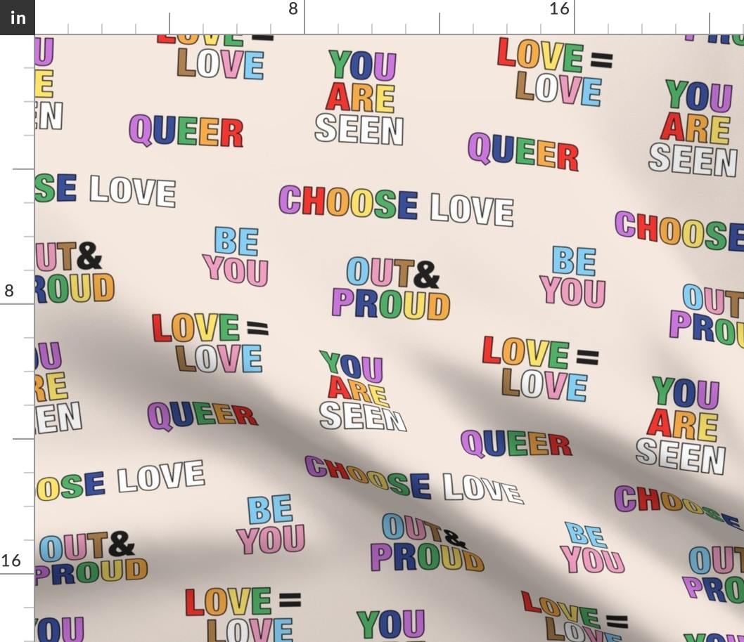 Pride quotes for support - queer equality support straight against hate love is love rainbow flag pattern on tan