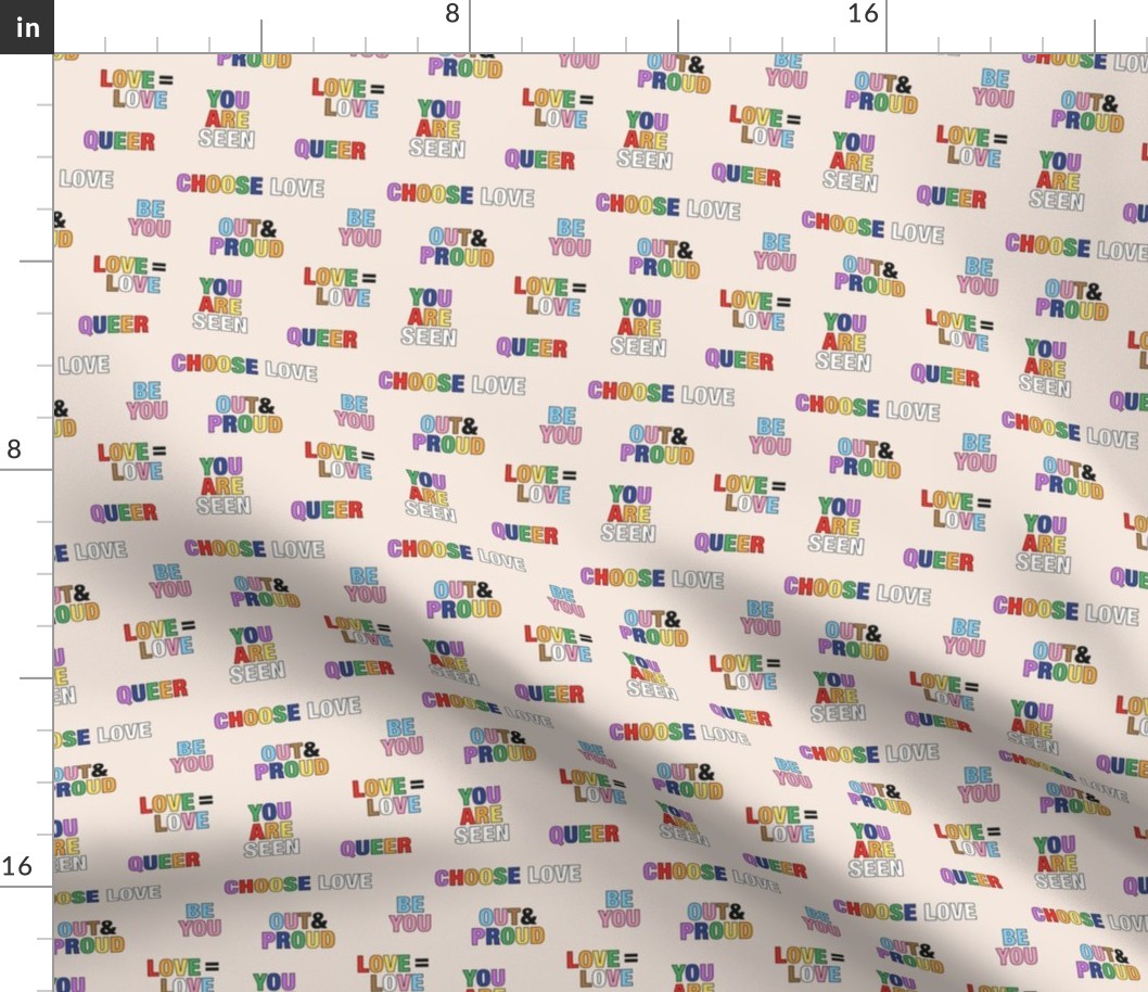 Pride quotes for support - queer equality support straight against hate love is love rainbow flag pattern on tan SMALL