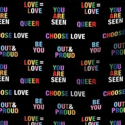 Pride quotes for support - queer equality support straight against hate love is love rainbow flag pattern on black SMALL