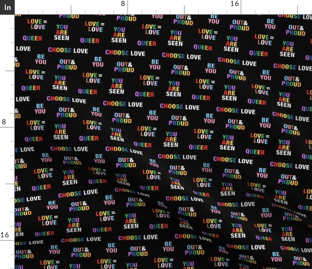 Pride quotes for support - queer equality support straight against hate love is love rainbow flag pattern on black SMALL
