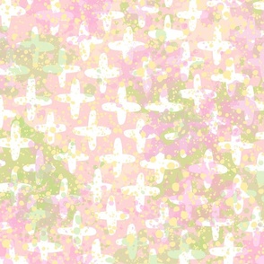 Plus pattern on a pink and light green paint splatter 