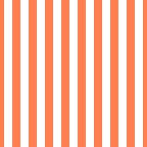 Sunset Coral and White 1 Inch Vertical Cabana Stripes