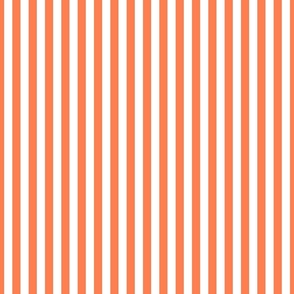 Sunset Coral and White 1/2 Inch Vertical Cabana Stripes