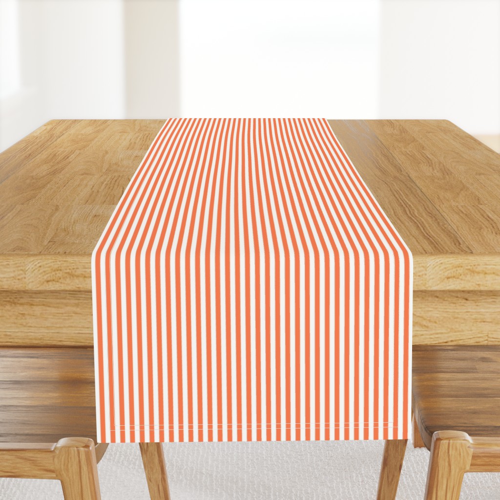 Sunset Coral and White 1/4 Inch Vertical Cabana Stripes