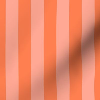 Sunset Coral and Tonal Coral 1 Inch Vertical Cabana Stripes