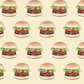 Rows of burgers on almond - medium scale
