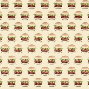 Rows of burgers on almond - small scale