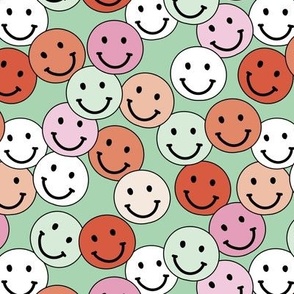 Christmas smileys - seasonal nineties vibes happy smile design vintage red pink green mint girls 