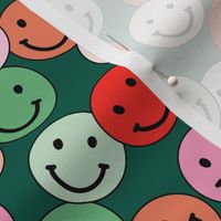 Christmas smileys - seasonal nineties vibes happy smile design vintage red pink green mint on pine girls