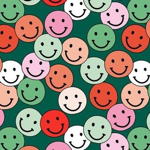 Christmas smileys - seasonal nineties vibes happy smile design vintage red pink green mint on pine girls