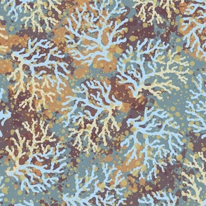 Blue corals on a rusty paint splatter