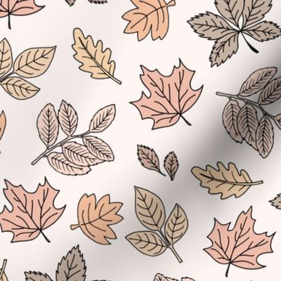 Autumn leaves - lush oak chestnut birch and maple leaf fall garden in soft beige pale nude tan neutrals on ivory