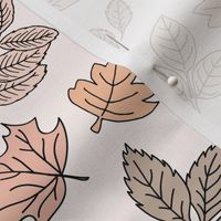 Autumn leaves - lush oak chestnut birch and maple leaf fall garden in soft beige pale nude tan neutrals on ivory