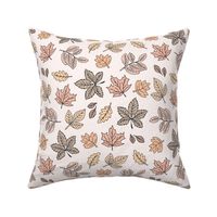 Autumn leaves - lush oak chestnut birch and maple leaf fall garden in soft beige pale nude tan neutrals on ivory