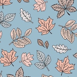 Autumn leaves - lush oak chestnut birch and maple leaf fall garden in soft beige pale nude tan on blue