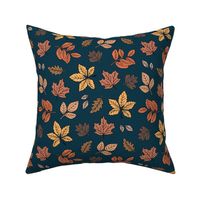 Autumn leaves - lush oak chestnut birch and maple leaf fall garden in orange beige brown on midnight blue