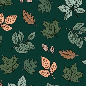 Autumn leaves - lush oak chestnut birch and maple leaf fall garden in blush beige green on pine