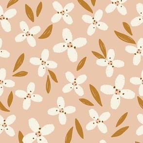 Full Bloom - LArge - Cream & Gold on Blush Pink | Scattered Spring Flowers 