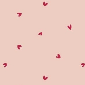 Little Scattered Hearts - Pantone Viva Magenta on Pale Dogwood Pink