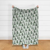 winter tree farm evergreen and grey large scale watercolor Christmas trees