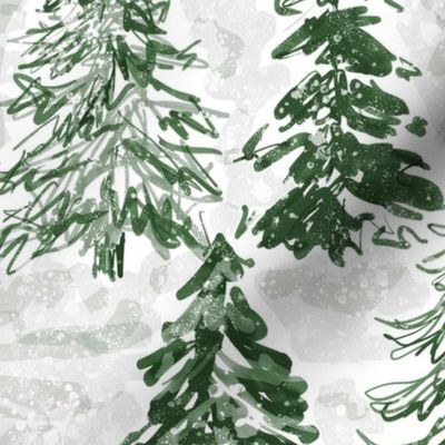 winter tree farm evergreen and grey large scale watercolor Christmas trees