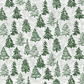 winter tree farm evergreen medium scale watercolor Christmas trees